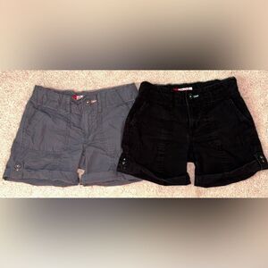(2) GIRLS SHORTS W/ROLL UP OR DOWN FOR LONGER, ADJUSTABLE ELASTIC WAIST, SIZE 10